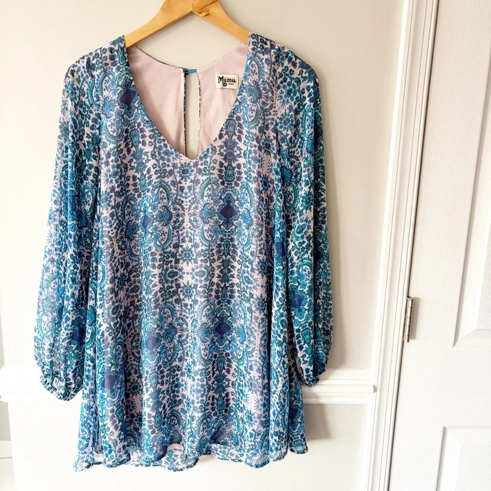 Show me your MuMu Donna Michelle Tunic Blue Boho Mini Dress Retro Party Small